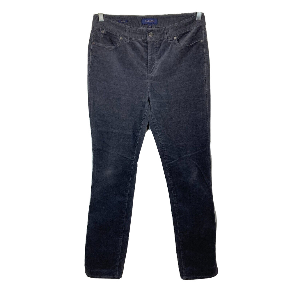 Talbots Pants Womens Sz 8‎ Gray Cotton Stretch Heritage Straight Leg Corduroy